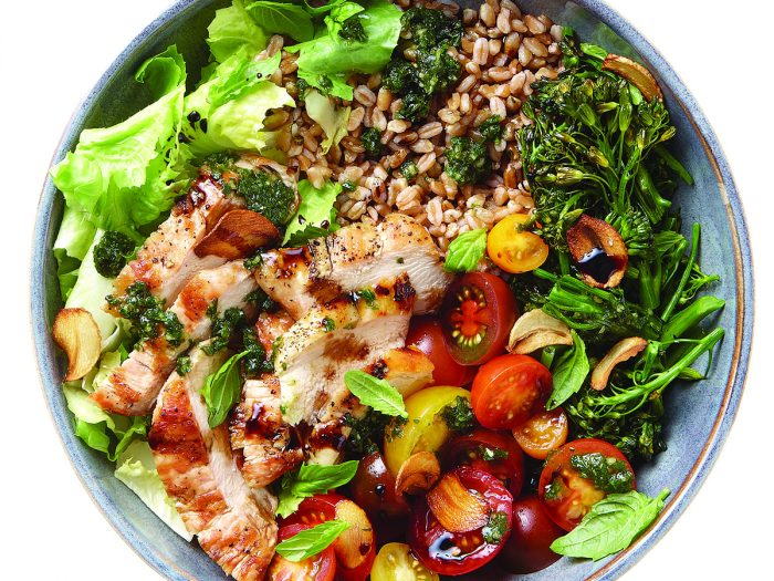 Tuscan Grain Bowl with Grilled Chicken and Broccolini