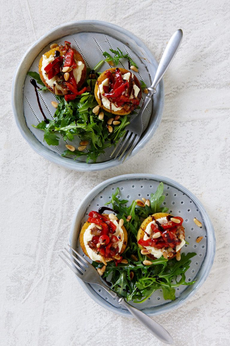 Griddled Polenta Cakes with Ricotta and Roast Peppers Colavita Recipes