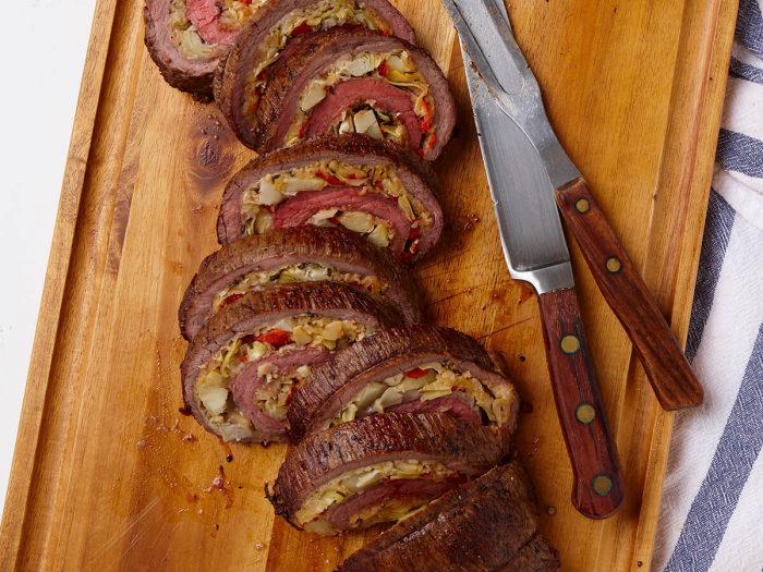Flank Steak Stuffed with Artichokes and Red Peppers