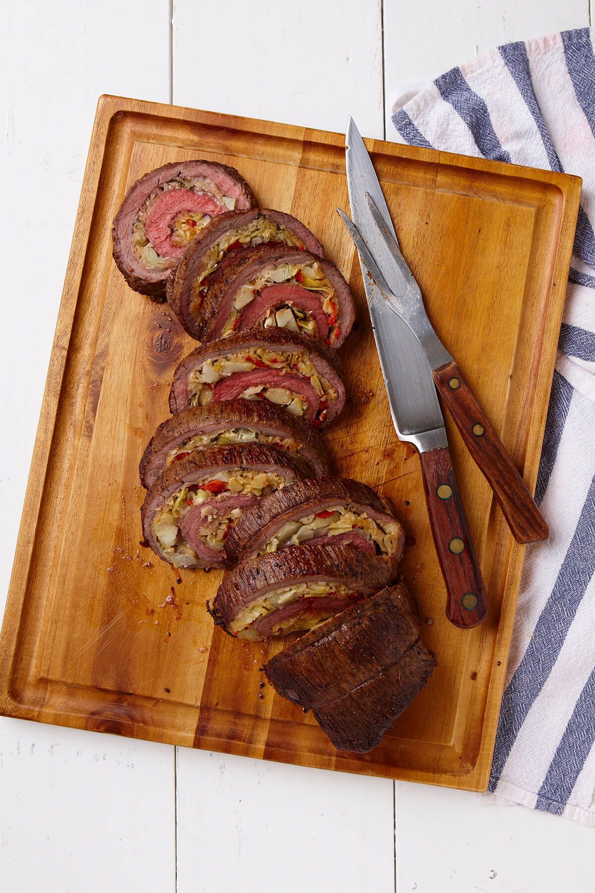 Flank Steak Stuffed with Artichokes and Red Peppers