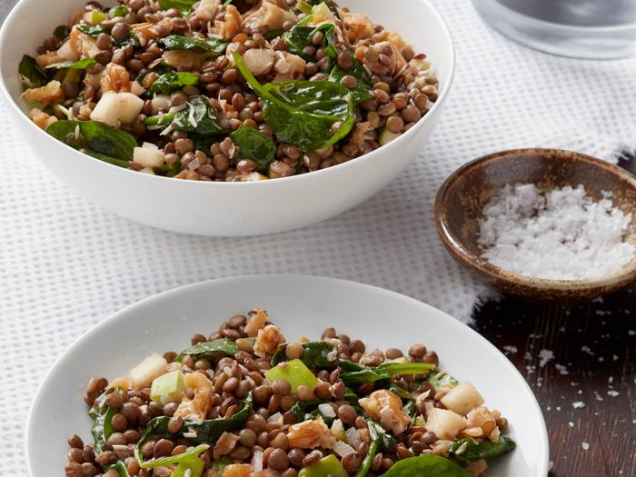 Warm Lentil Salad with Spinach, Walnuts, and Apple