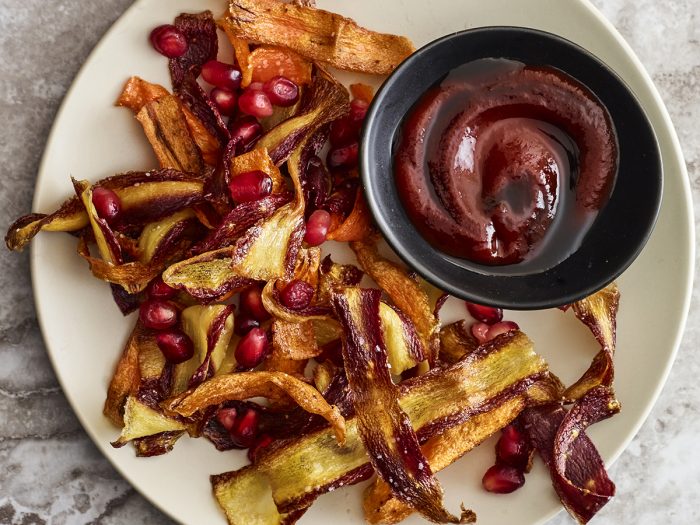 Crispy Carrot Chips with Pomegranate Ketchup