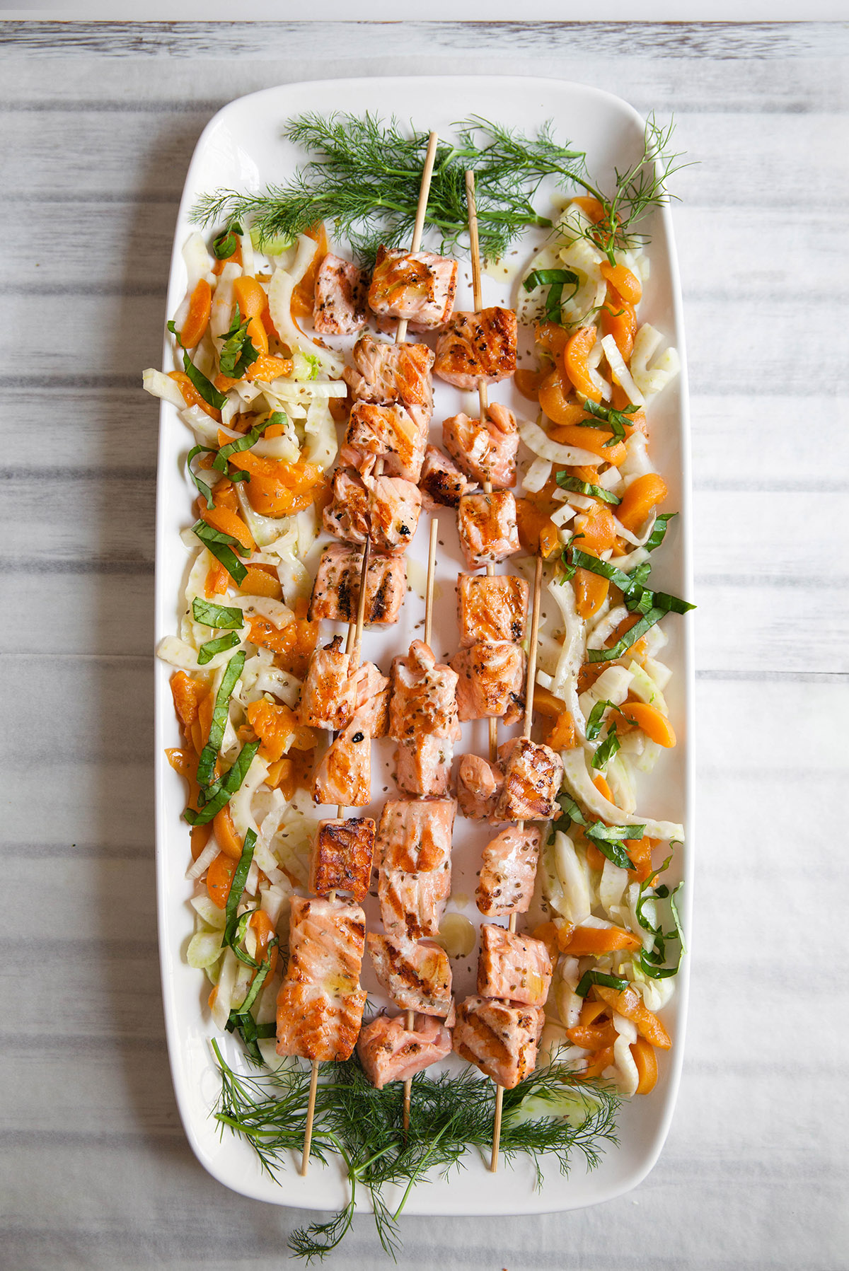 Grilled Salmon Skewers with Apricot and Fennel Salad
