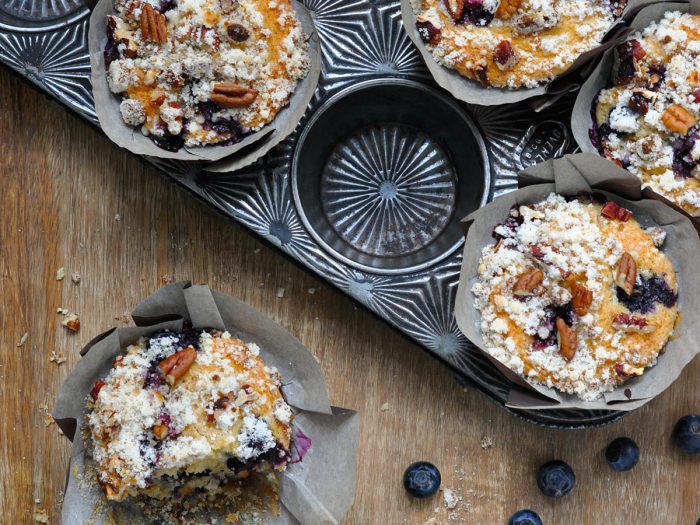 Blueberry Coffee Cake Muffins with Pecan Topping