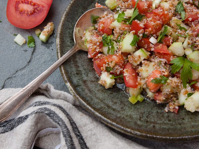 Chilled Tomato Bulgur and Cucumber Tabbouleh Salad