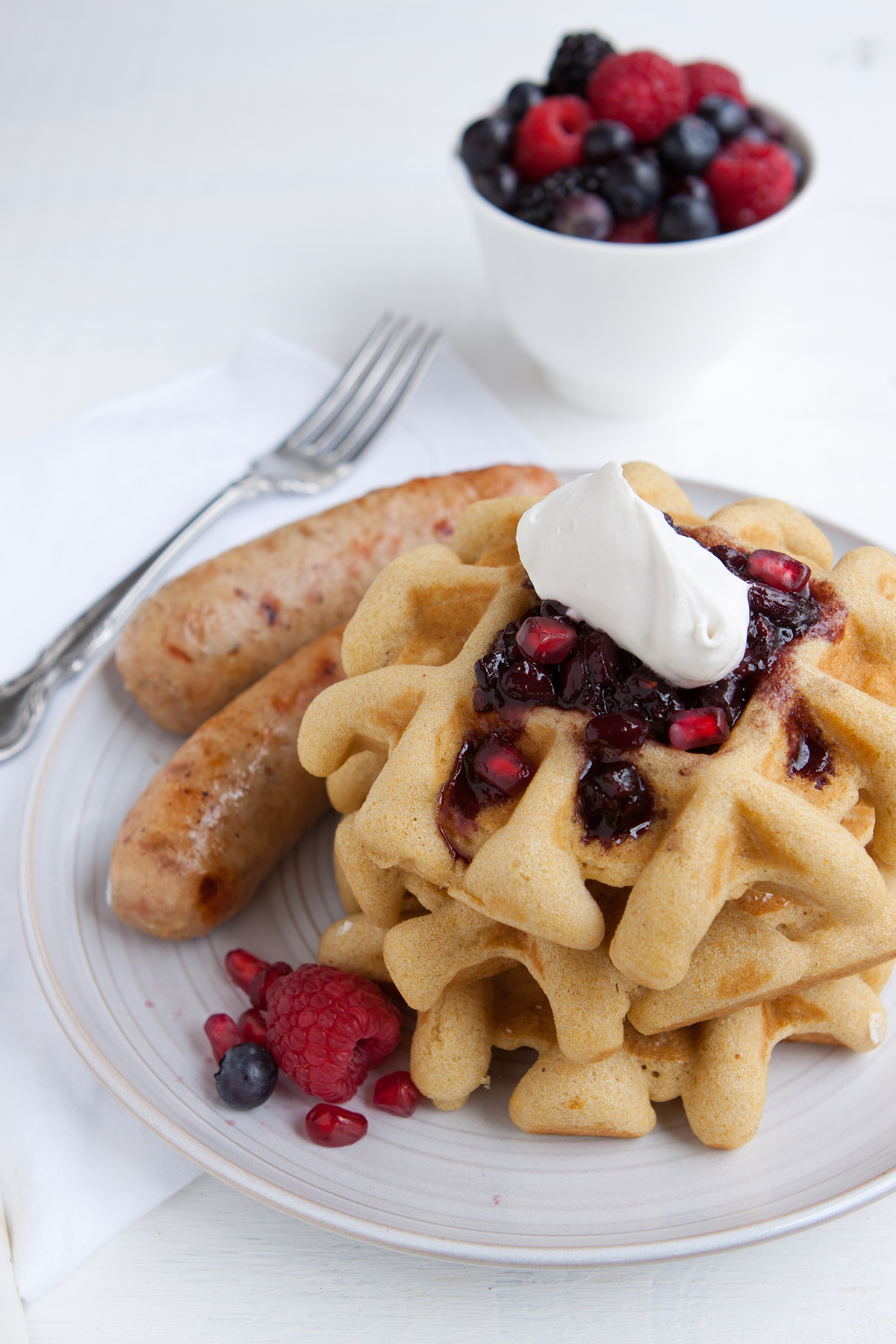 Polenta Waffles with Balsamic Berry Compote