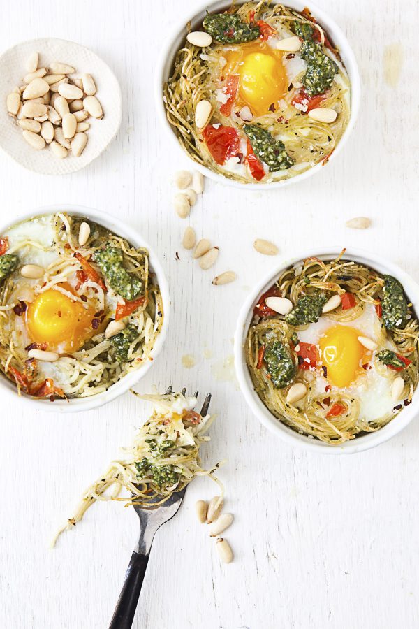 Egg, Tomato and Pesto Pasta Nests Colavita Recipes