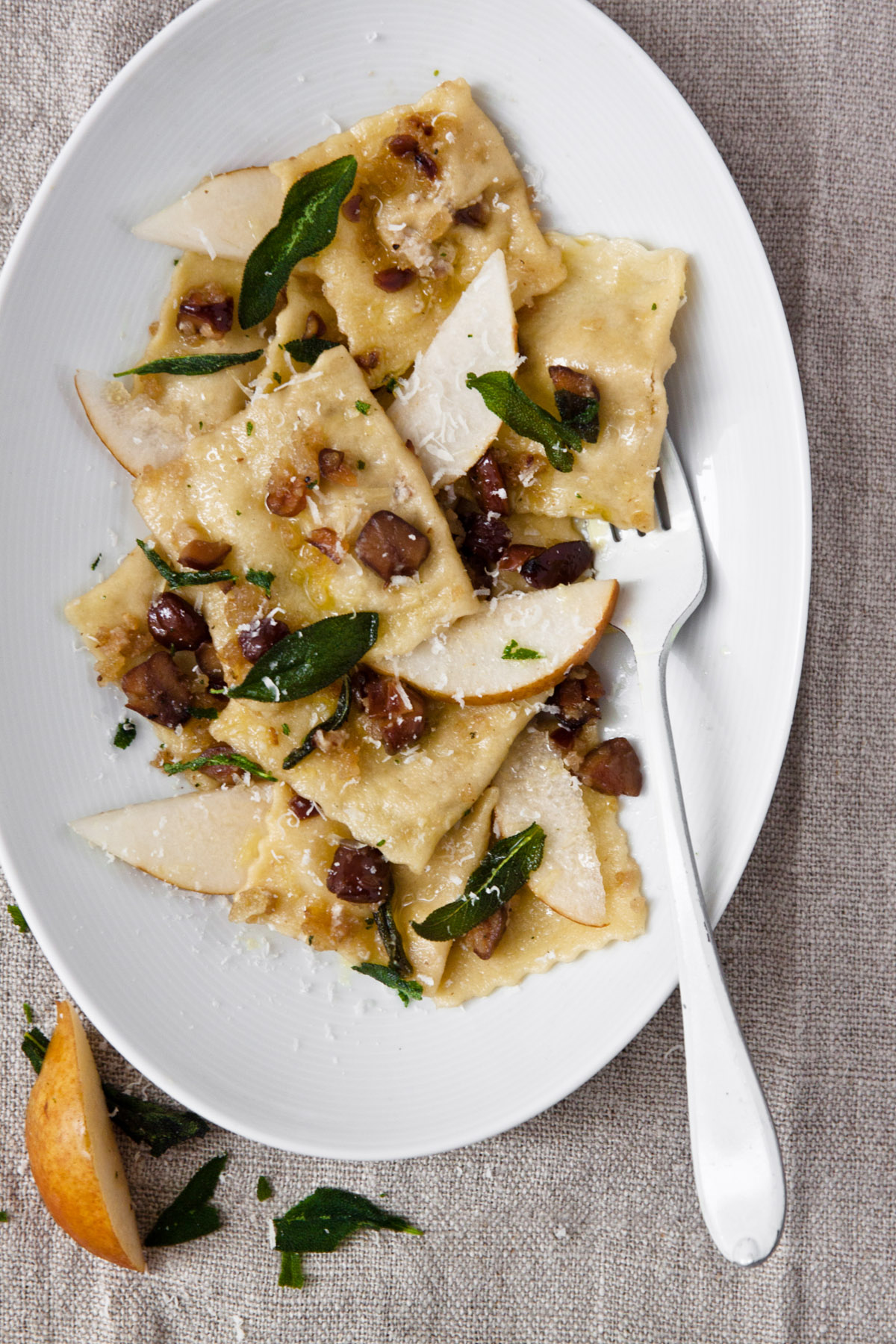 Pear and Chestnut Ravioli with Fried Sage