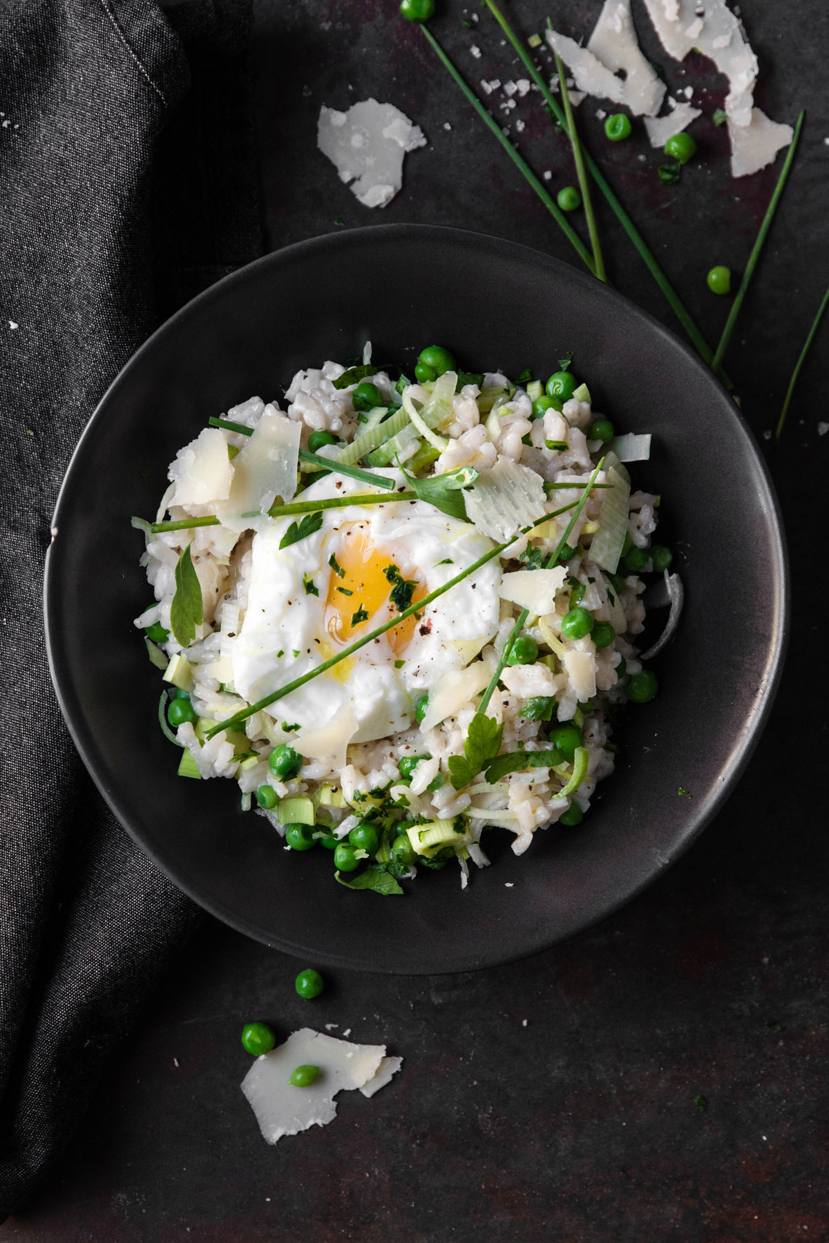 Risotto with Spring Peas, Parsley, and Poached Egg