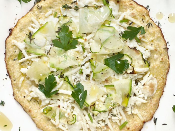 Cauliflower Pizza Crust with Zucchini and Fresh Herbs
