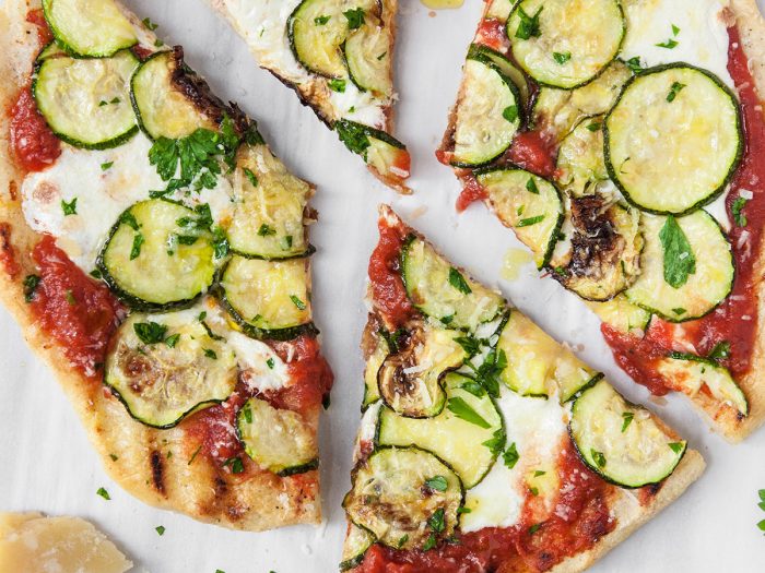Tomato Pizza with Zucchini and Fresh Herbs