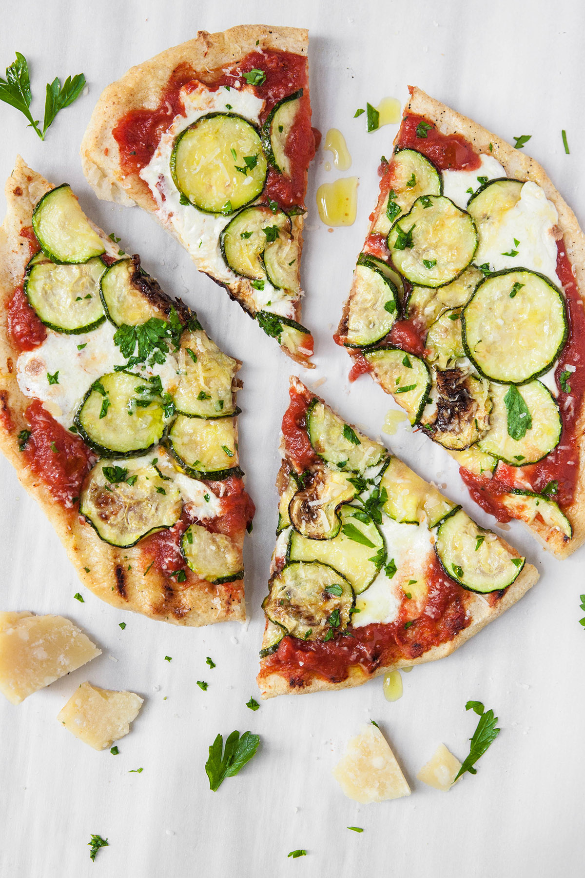 Tomato Pizza with Zucchini and Fresh Herbs
