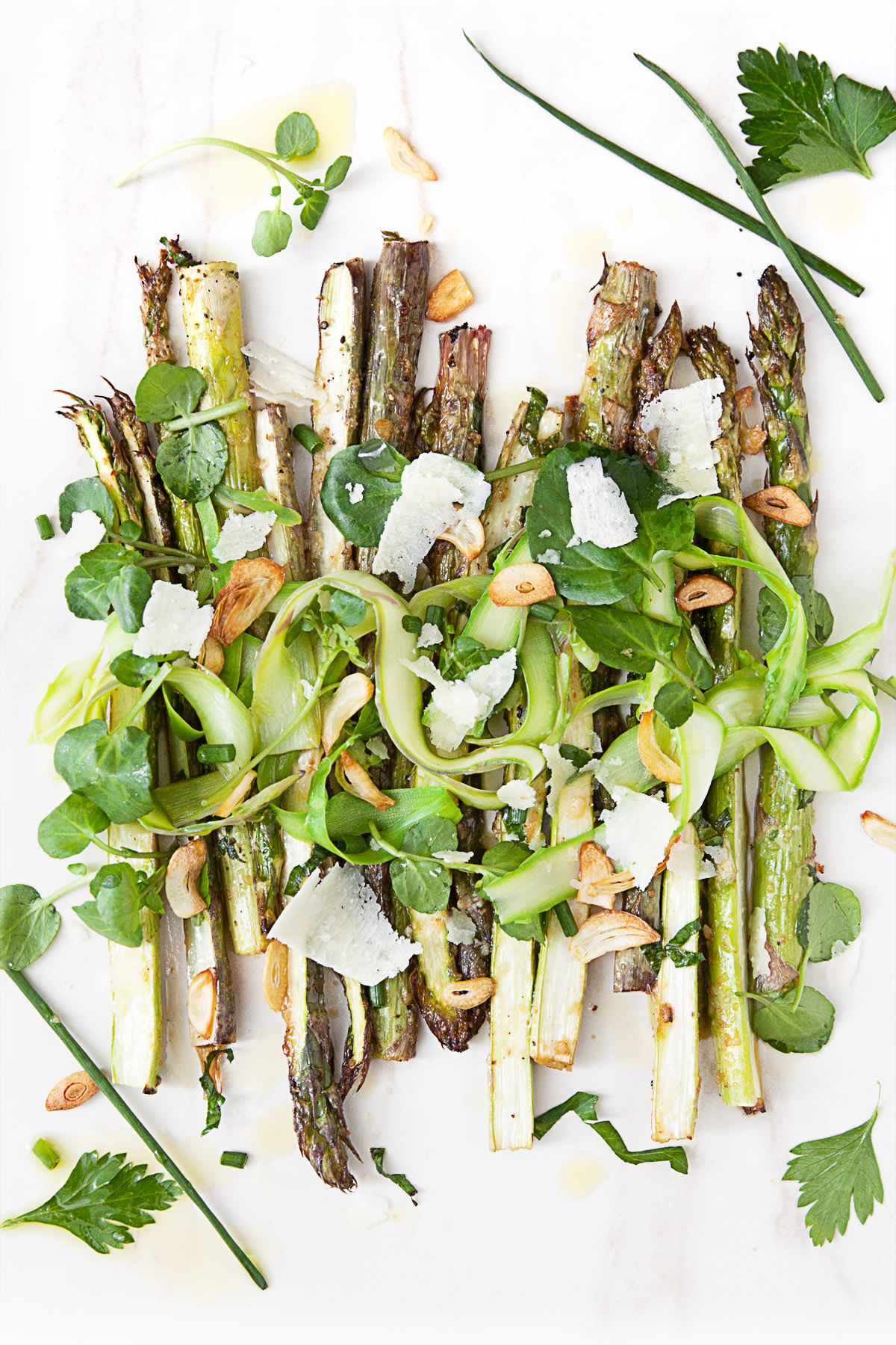 Roasted Asparagus Salad with Garlic Chips