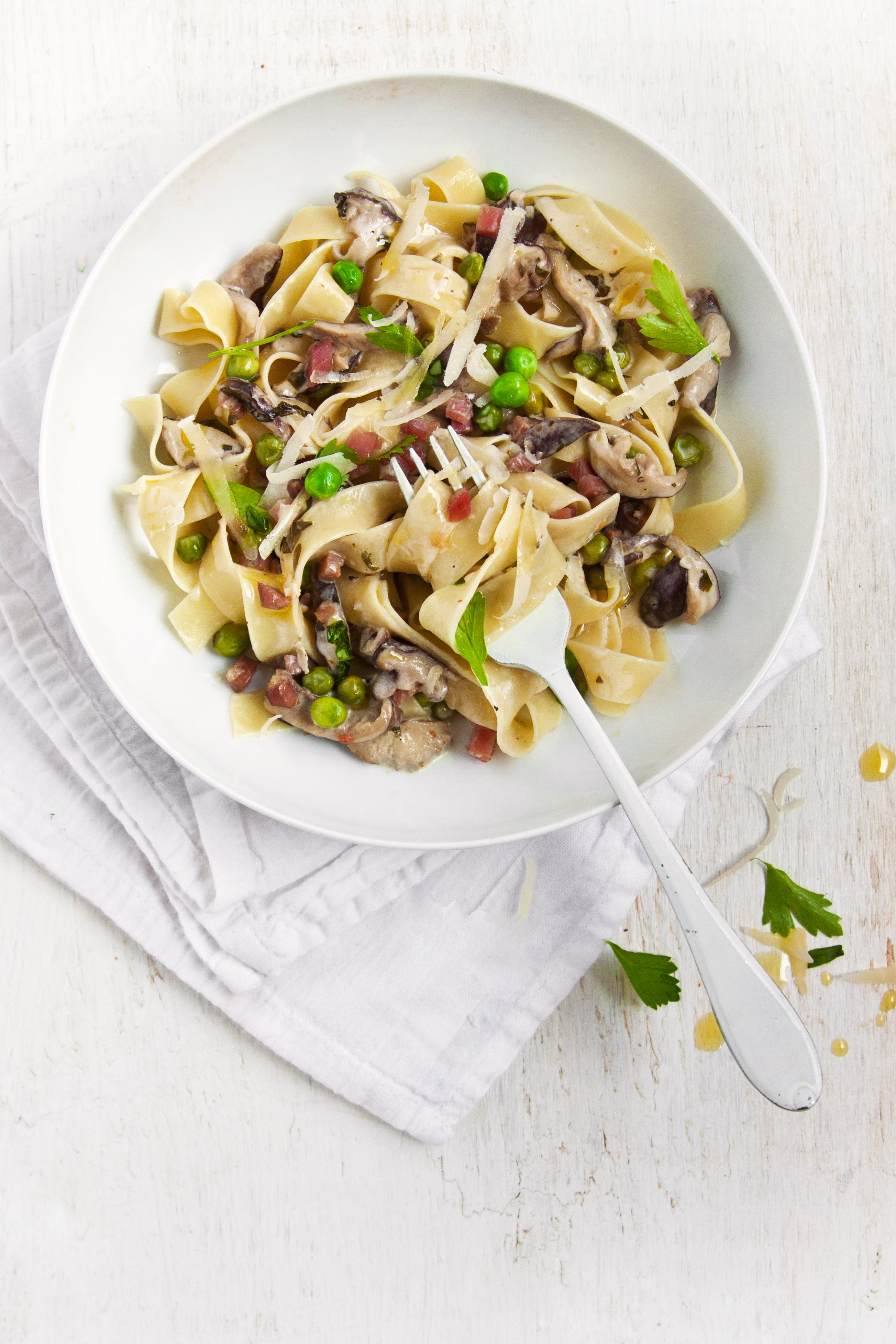 Shiitake Pappardelle with Pancetta and Peas - Colavita Recipes