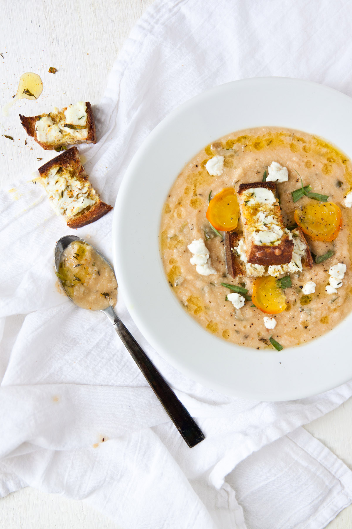 Golden Beet and Cauliflower Soup with Croutons
