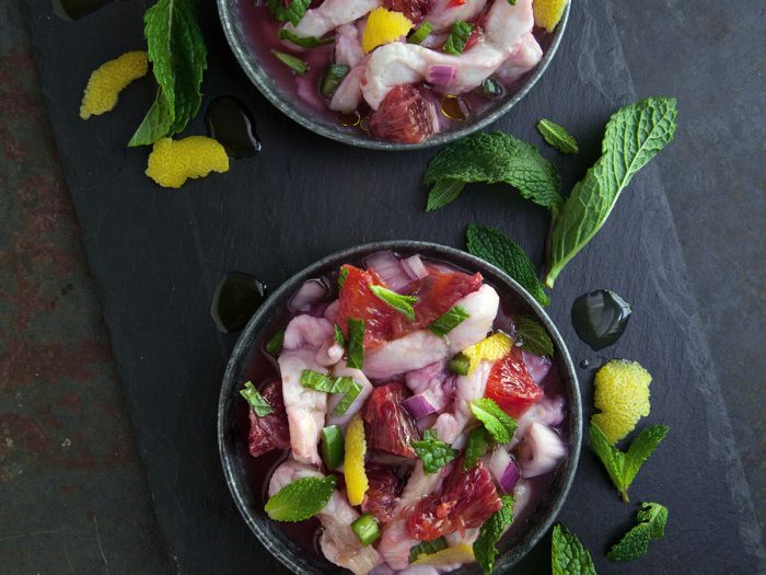 Colavita by Mike Colameco: Fluke Ceviche with Blood Oranges