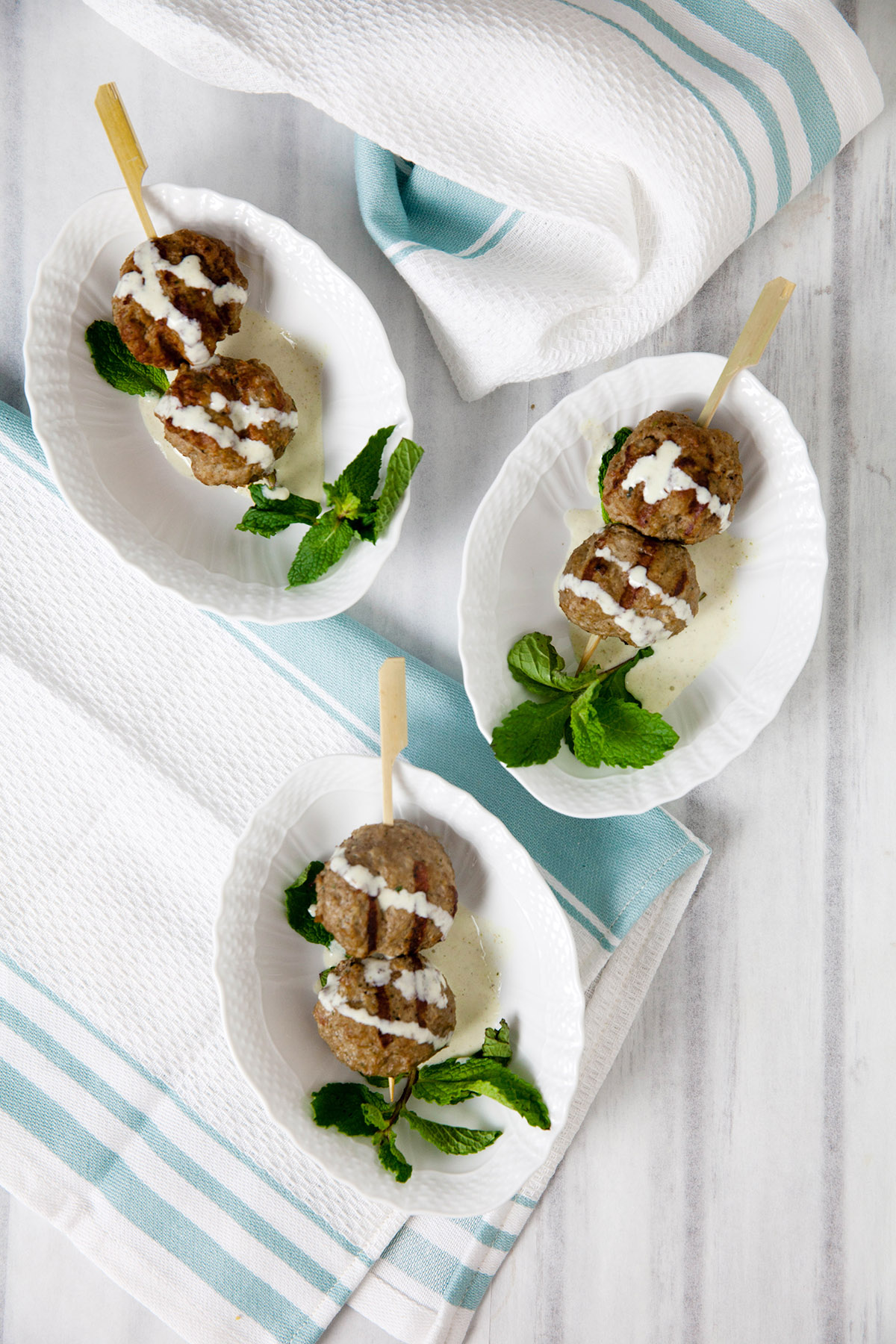 Grilled Lamb Meatballs with Minted Yogurt Sauce