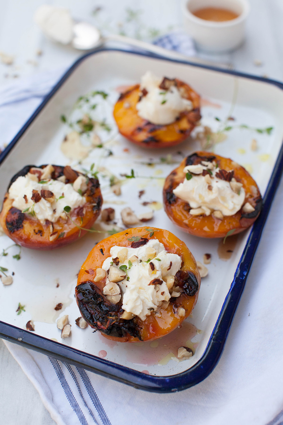 Grilled Peach Halves with Mascarpone Cheese and Honey