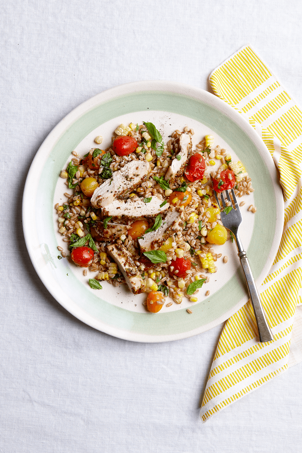 Summery Farro and Grilled Chicken Salad