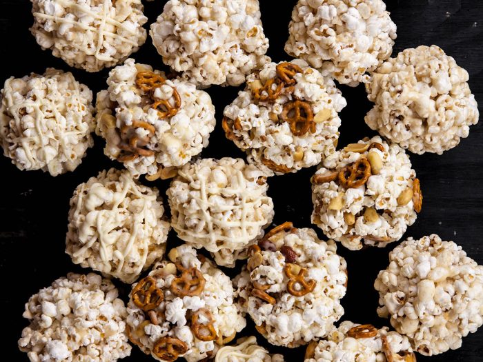 Popcorn Balls with Pumpkin Spice and White Chocolate