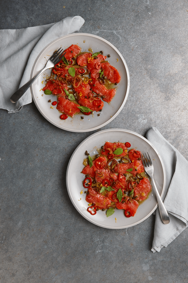 Wild Salmon Crudo with Lemon and Red Peppers Colavita Recipes