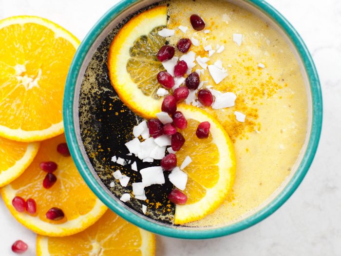 Turmeric Mango Smoothie Bowl with Activated Charcoal