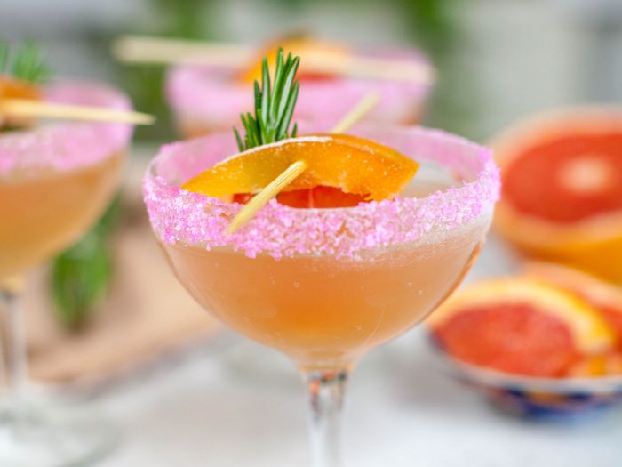 Pink Grapefruit Mimosa with Rosemary Syrup
