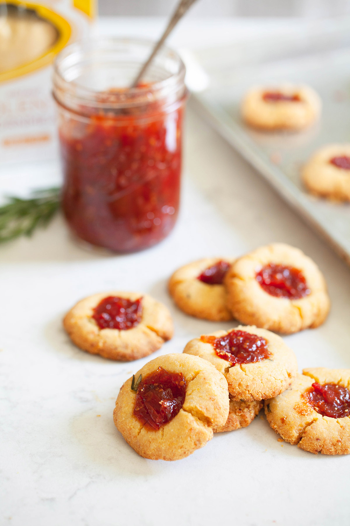 Cheesy Thumbprint Cookies with Bourbon Tomato Jam