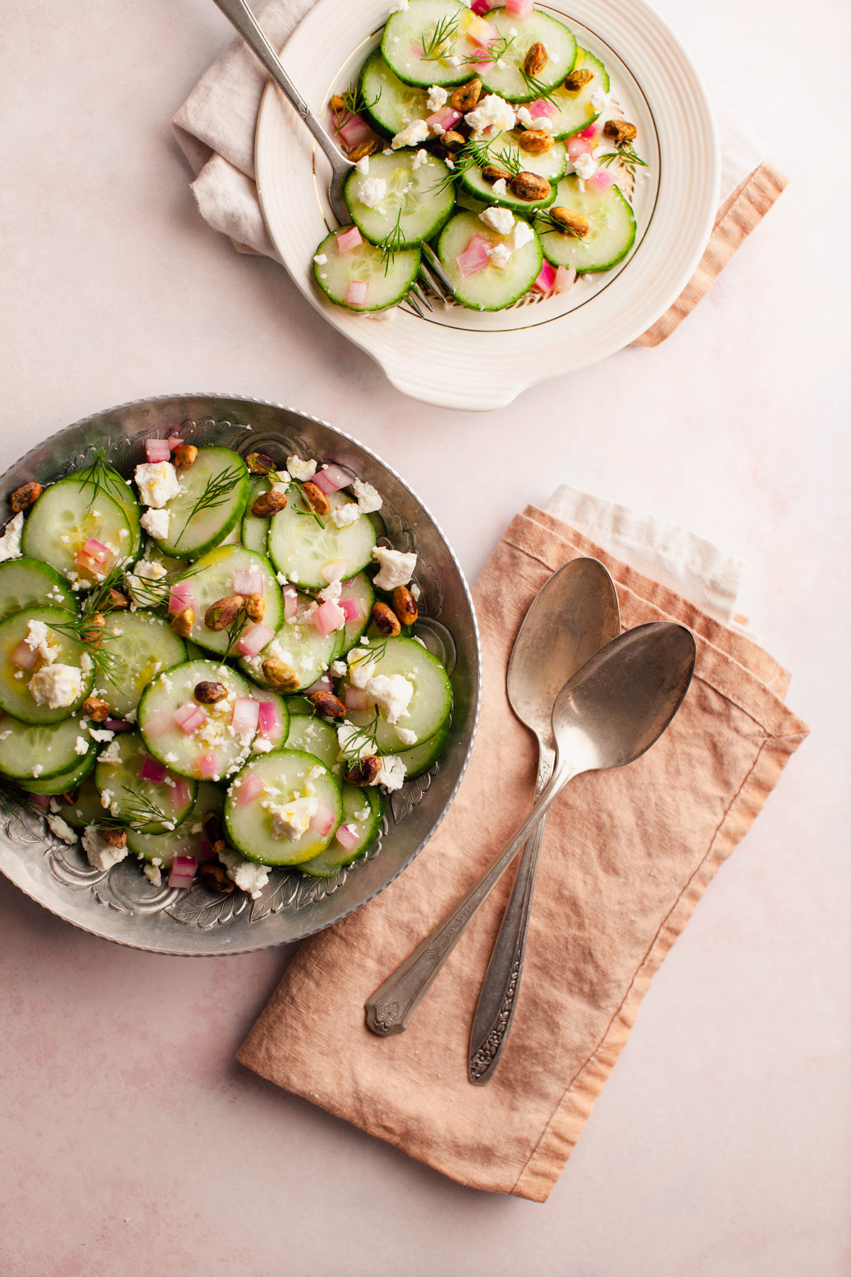 Cucumber Salad with Feta, Dill, Pistachios and Pickled Onions
