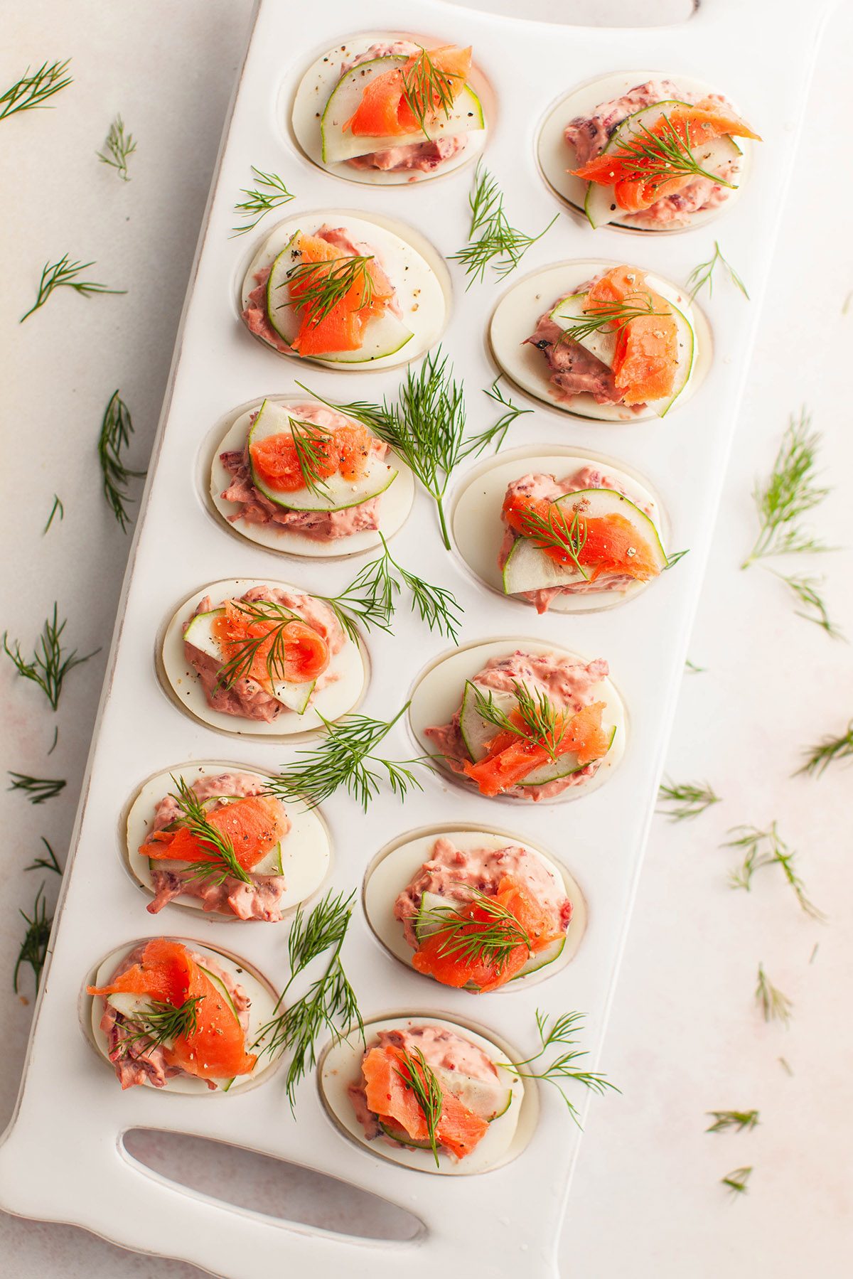 Deviled Eggs with Beets and Smoked Salmon