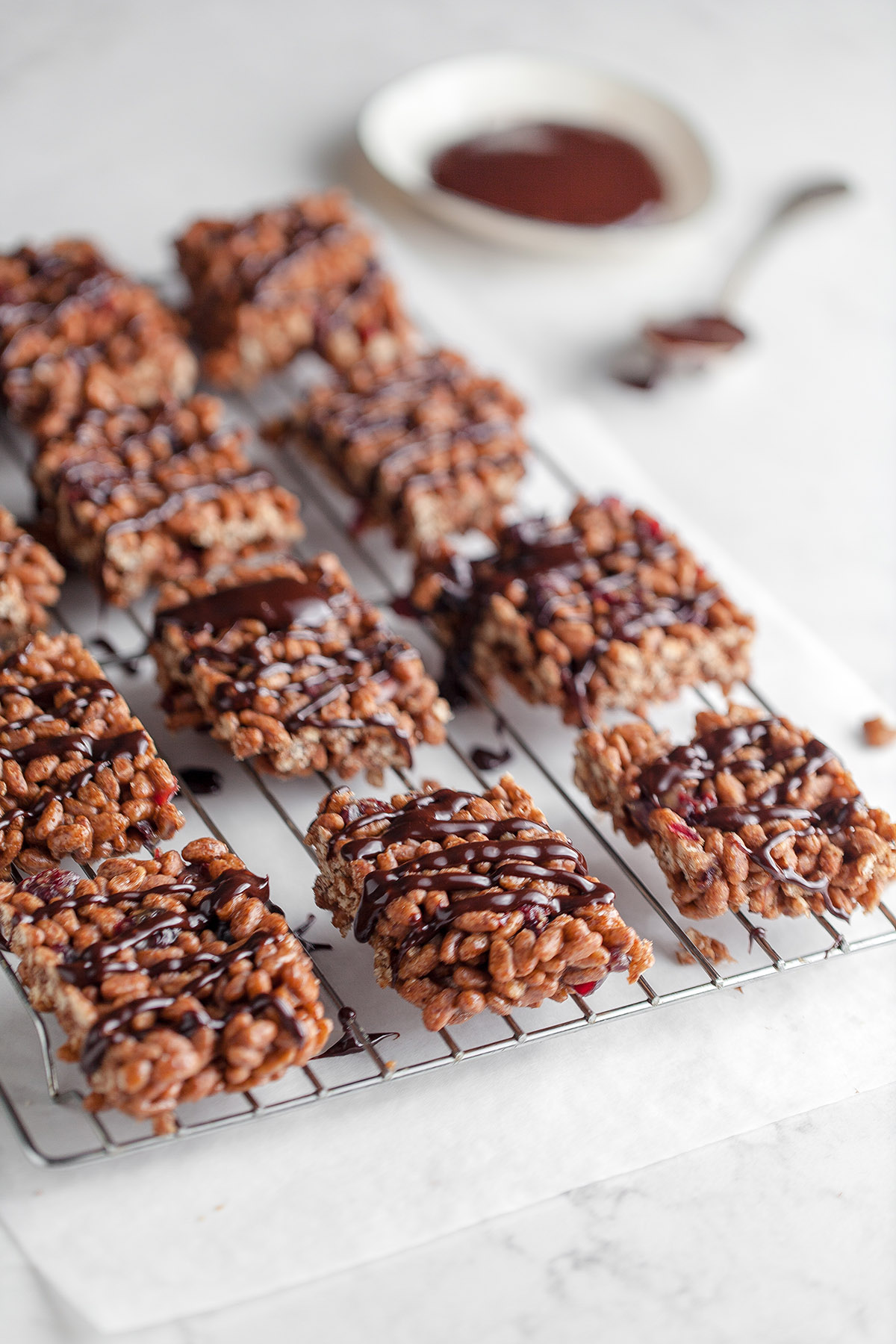 Olive Oil Chocolate and Cherry Krispie Treats