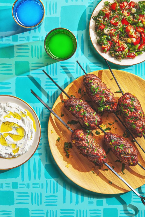 Kefta Skewers with Quinoa Tabouli and Yogurt Dipping Sauce Colavita