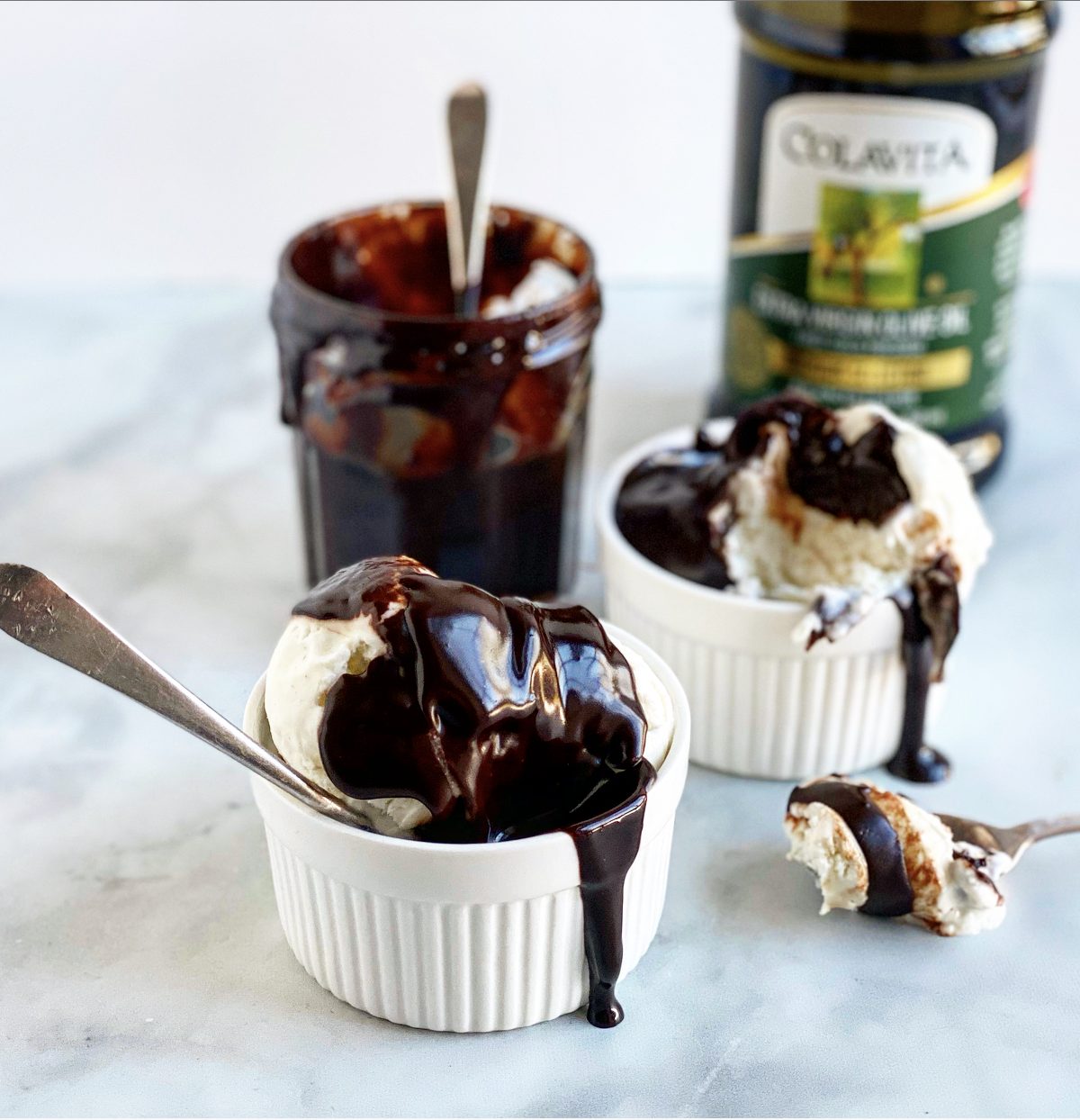 hot fudge ice cream and olive oil